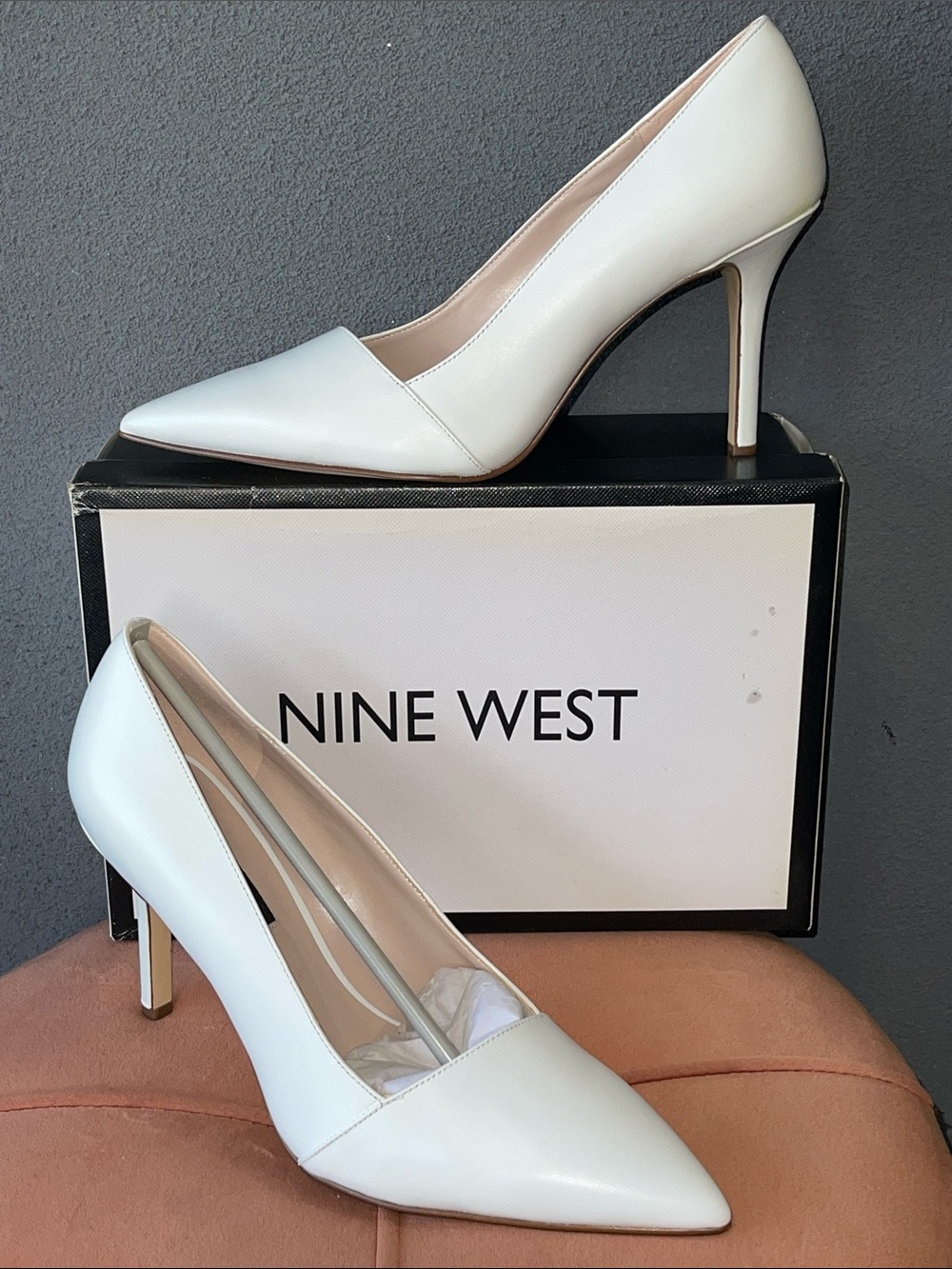 Nine West White Pointed Toe Mid Stiletto Pumps